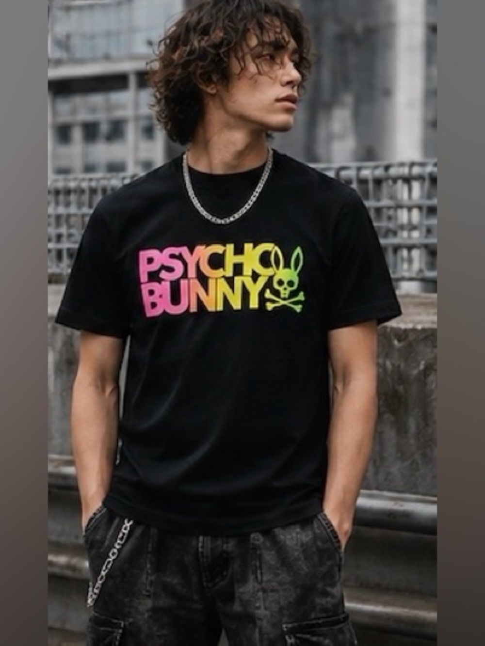 Psycho Bunny Gradient Graphic Tee Skull Black Pima Cotton Unisex Streetwear Y2K